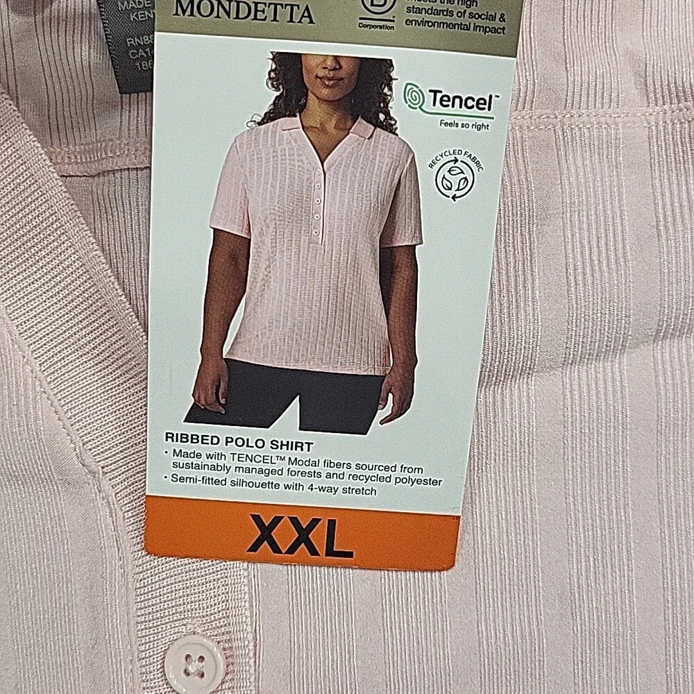 Mondetta Womens Top XX-Large Size Pink Ribbed Polo Tee Shirt Short Sleeves